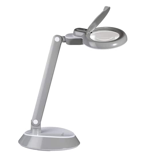 OttLite 14&#x22; Gray Space-Saving LED Magnifier Desk Lamp